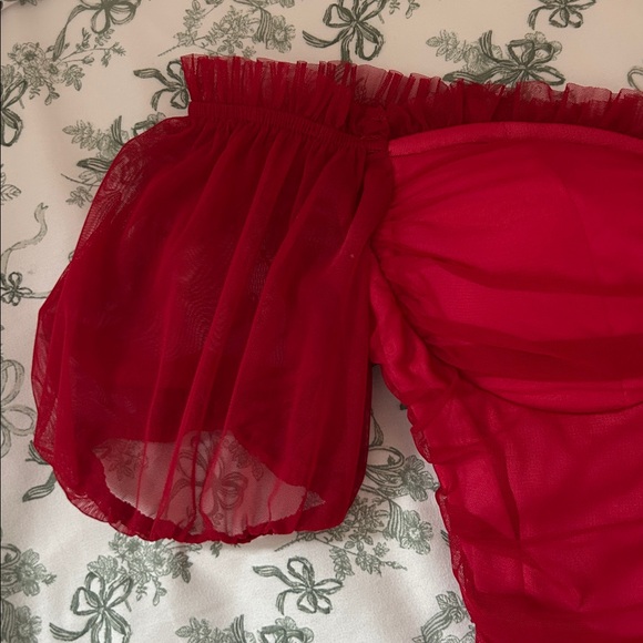 Windsor Vibrant Red Puff Sleeve Mini Dress - Picture 2 of 3